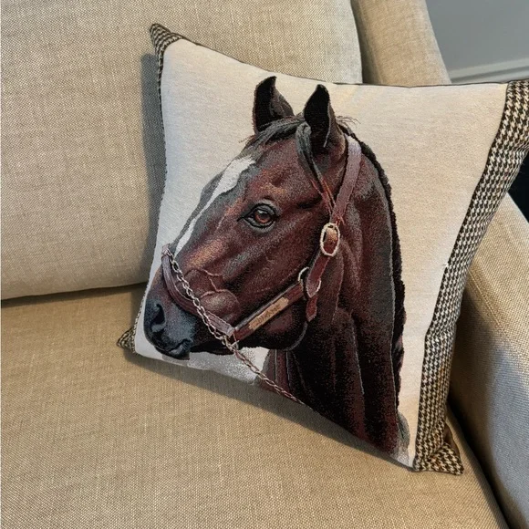 1 Equestrian Horse Throw Pillow - Brown & Cream - Picture 2 of 6